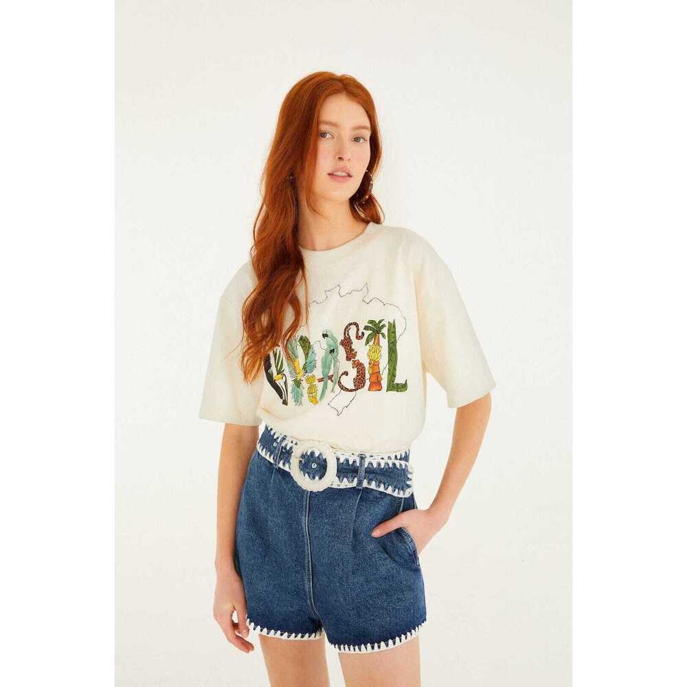 Denim Crochet Embroidery Belted Shorts